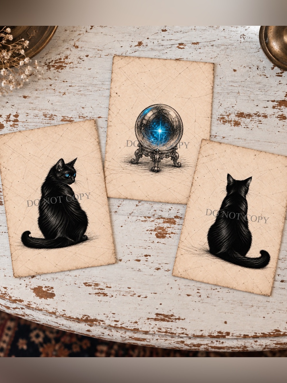 Black Cat Mystical Art Prints The Familiar Set of 3 5x7 Hand Drawn Art Work